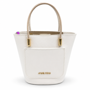 ANGEL POLO White Leatherette Bucket Tote Bag with Front Pocket