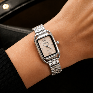 Ceshdun Women’S Silver Rectangular Quartz Watch Set With Crystal Dial & Matching Bracelet MS Department Store Oman