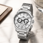 Ferro Men's Silver Stainless Steel Chronograph Analog Watch with Date Display – Silver Dial MS Department Store Oman