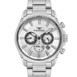 Ferro Men's Silver Stainless Steel Chronograph Analog Watch with Date Display – Silver Dial MS Department Store Oman