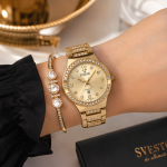 Sveston Women’s Gold-Tone Quartz Watch & Crystal Bracelet Set – 3 Pieces MS Department Store Oman