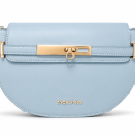 ANGEL POLO Light Blue Half-Moon Crossbody Bag with Gold Bar Hardware