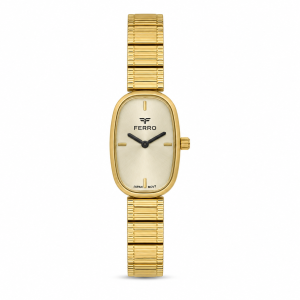 Ferro Women's Gold-Tone Oval Analog Wrist Watch with Stainless Steel Expansion Band MS Department Store Oman
