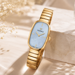 Ferro Women's Gold-Tone Oval Analog Watch with Sky Blue Dial & Stretch Bracelet MS Department Store Oman