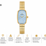 Ferro Women's Gold-Tone Oval Analog Watch with Sky Blue Dial & Stretch Bracelet MS Department Store Oman