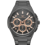 Ferro Men's Gunmetal Stainless Steel Multifunction Analog Watch with Black Dial & Rose Gold Accents MS Department Store Oman
