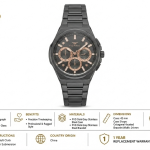 Ferro Men's Gunmetal Stainless Steel Multifunction Analog Watch with Black Dial & Rose Gold Accents MS Department Store Oman