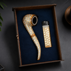 Inlaid Wooden Smoking Pipe And Lighter Gift Set MS Department Store Oman