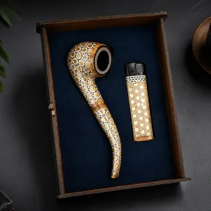 Inlaid Wooden Smoking Pipe And Lighter Gift Set MS Department Store Oman