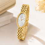Ferro Gold Oval Women’s Bracelet Watch – White Dial Elegant Italian Design Wristwatch MS Department Store Oman