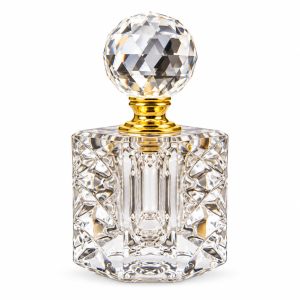Crystal Bottle Clear Diamond-Cut Crystal Perfume Bottle with Gold-Tone Neck & Faceted Ball Cap
