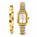 Ceshdun Women’s White Dial Gold & Silver Two-Tone Watch with Gold Bracelet Set