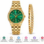 Ceshdun Women’s Green Dial Gold-Tone Crystal Bezel Analog Watch with Matching Bracelet Set