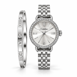 Ceshdun Women’s Silver Dial Silver-Tone Watch & Bracelet Set