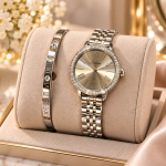Ceshdun Women’s Silver Dial Silver-Tone Watch & Bracelet Set