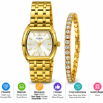 Ceshdun Women’s Gold-Tone Tonneau Watch and Stone-Set Bracelet Set