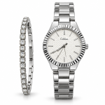 Ceshdun Women’s Silver-Tone Round Watch and Stone-Set Bracelet Set