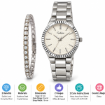 Ceshdun Women’s Silver-Tone Round Watch and Stone-Set Bracelet Set