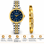 Ceshdun Women’s Two-Tone Blue-Dial Watch and Gold-Tone Stone-Set Bracelet Gift Set
