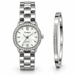 Ceshdun Women’s Silver-Tone Stone-Set Quartz Watch and Bangle Set