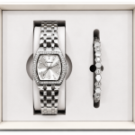 Ceshdun Women’s Silver-Tone Stone-Set Tonneau Watch and Bracelet Gift Set