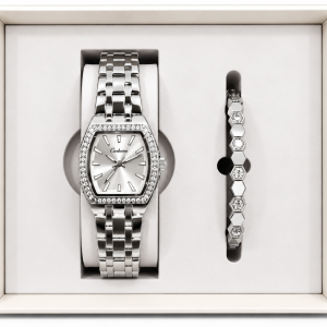 Ceshdun Women’s Silver-Tone Stone-Set Tonneau Watch and Bracelet Gift Set MS Department Store Oman