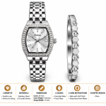 Ceshdun Women’s Silver-Tone Stone-Set Tonneau Watch and Bracelet Gift Set