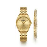Ceshdun Elegant Gold-Tone Women’S Round Wristwatch & Crystal Bracelet Gift Set With Champagne Dial MS Department Store Oman