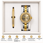 Ceshdun Women’s Two-Tone Stone-Set Round Watch and Gold-Tone Bracelet Gift Set