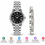Ceshdun Women’s Black Dial Silver-Tone Watch with Silver Crystal Bracelet Set