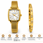 Ceshdun Women’s Gold-Tone Rectangular White-Dial Watch and Stone-Set Bracelet Gift Set