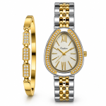 Ceshdun Women’s Two-Tone Stone-Set Teardrop Watch and Gold-Tone Bangle Set