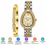 Ceshdun Women’s Two-Tone Stone-Set Teardrop Watch and Gold-Tone Bangle Set