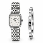 Ceshdun Women’s Silver-Tone Rectangular Quartz Watch and Stone-Set Bangle Set