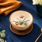 Botanical Dragonfly-Painted Ceramic And Wood Serving Bowl MS Department Store Oman