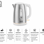 Black+Decker 2200W, 1.7 Ltr, Stainless Steely, Cordless Steel Kettle MS Department Store Oman