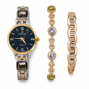 Sveston Women’s Quartz Watch with Crystal Bracelet Set – Two-Tone Silver & Gold MS Department Store Oman