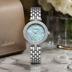 Ceshdun Silver-Tone Women’S Round Wristwatch & Bracelet Set With Blue Dial & Crystal Bezel MS Department Store Oman