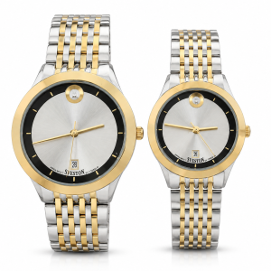 Sveston Two-Tone Couple Watch Set with Stainless Steel Bracelet & Date Display – Assorted MS Department Store Oman
