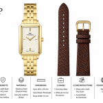 Ferro Women's Interchangeable Rectangular Gold Stainless Steel Watch with Brown Leather Strap – White Dial MS Department Store Oman