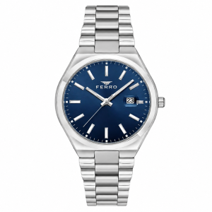 Ferro Women's Stainless Steel Analog Watch with Blue Dial & Date Display MS Department Store Oman