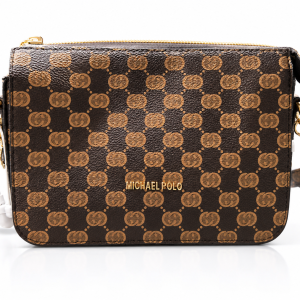 Michle Polo Women's Brown Monogram Crossbody Wristlet Bag MS Department Store Oman