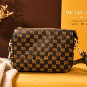Women's Brown Monogram Crossbody Wristlet Bag MS Department Store Oman