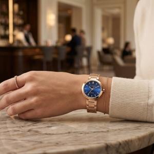 Lee Cooper London Women'S Rose Gold Quartz Watch With Blue Dial And Link Bracelet MS Department Store Oman