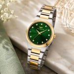 Ferro Women’s Two-Tone Stainless Steel Watch with Green Dial & Crystal Hour Markers MS Department Store Oman