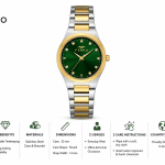 Ferro Women’s Two-Tone Stainless Steel Watch with Green Dial & Crystal Hour Markers MS Department Store Oman