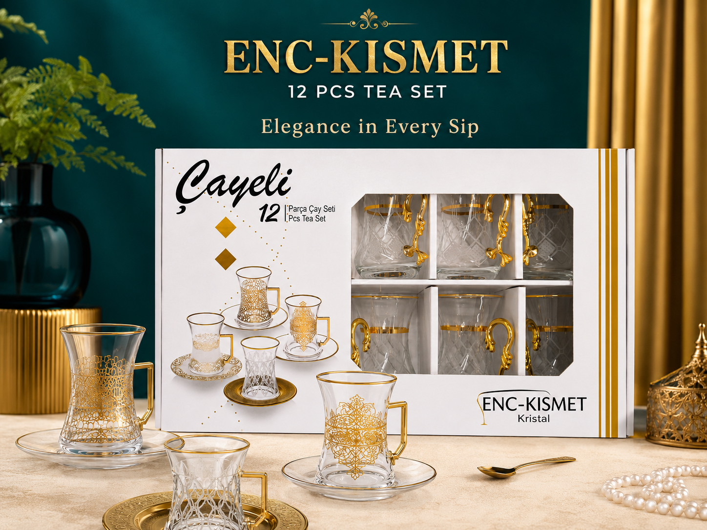 12 Piece Slim Waist Tea Set MS Department Store Oman