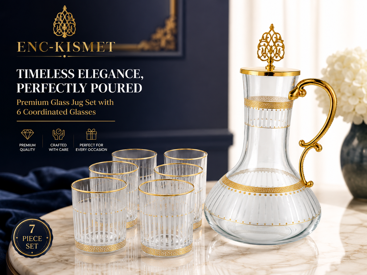 7 Piece Cube Water Set (Glass With Base) MS Department Store Oman