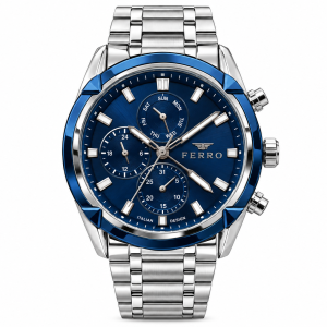 Ferro Men’s Blue Dial Stainless Steel Chronograph Watch MS Department Store Oman