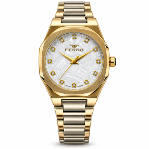 Ferro Gold Women’s Analog Watch with Silver Textured Dial & Crystal Hour Markers MS Department Store Oman